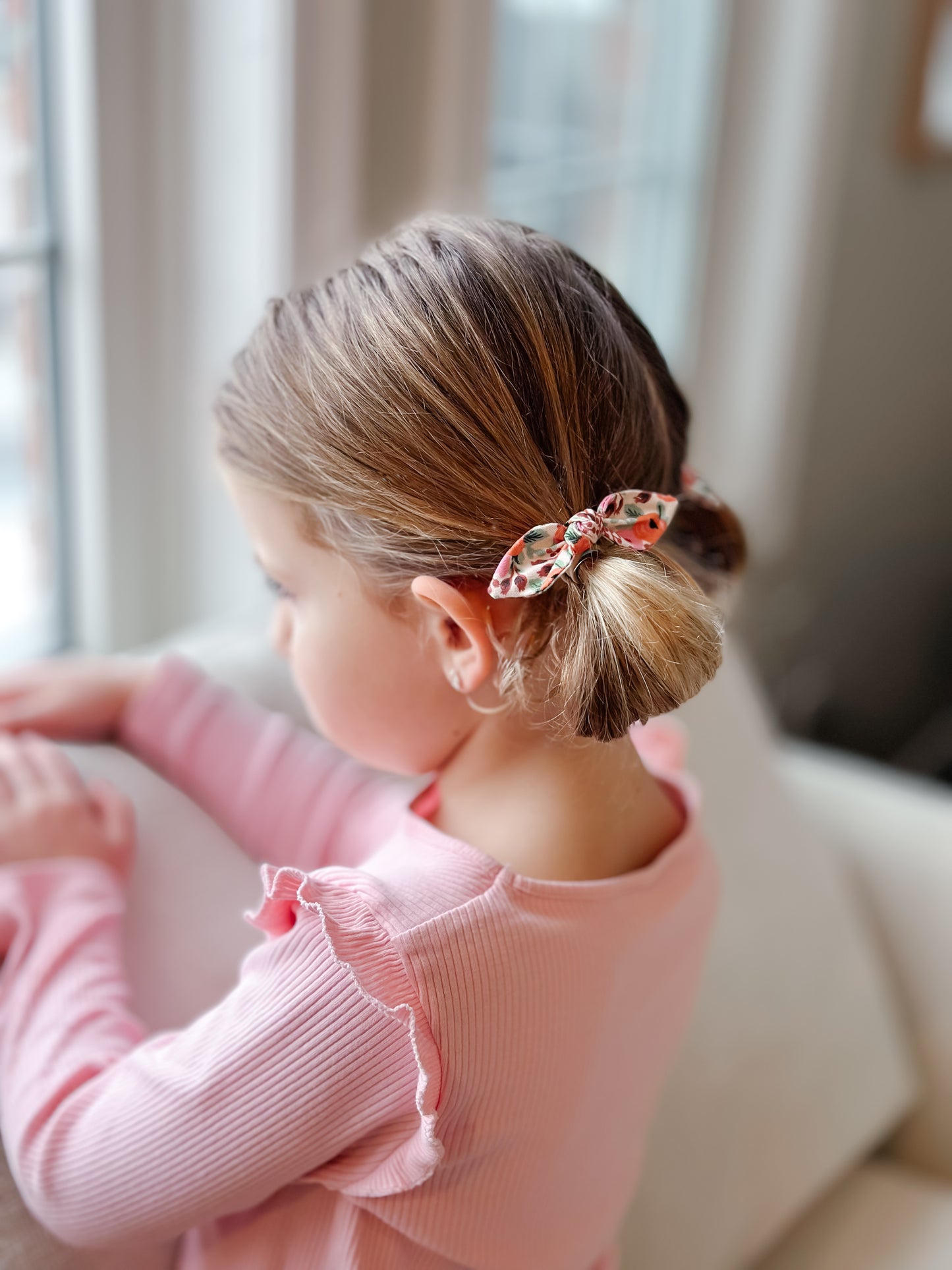 Dusty Rose Bunny Knot Bow Pigtail Set