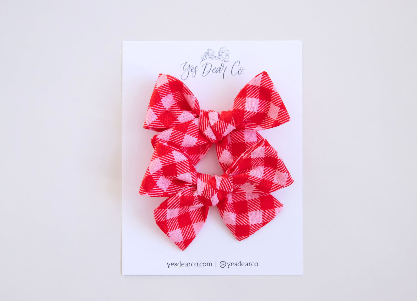 Pink/Red Gingham | Pigtail Bows