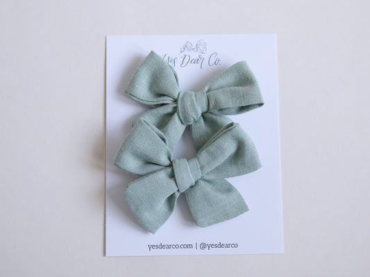 Seafoam Chambray | Pigtail Bows