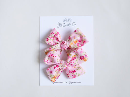 French Rose Floral | Pigtail Bows