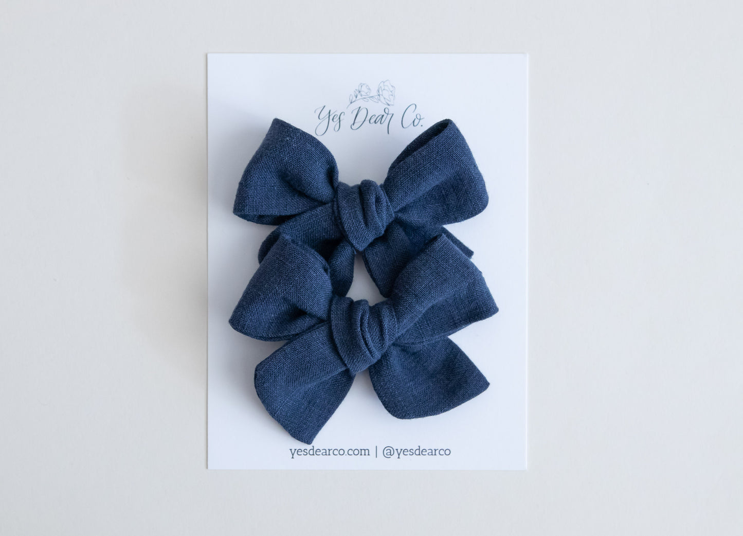 Navy Linen | Pigtail Bows