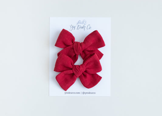 Red Linen | Pigtail Bows