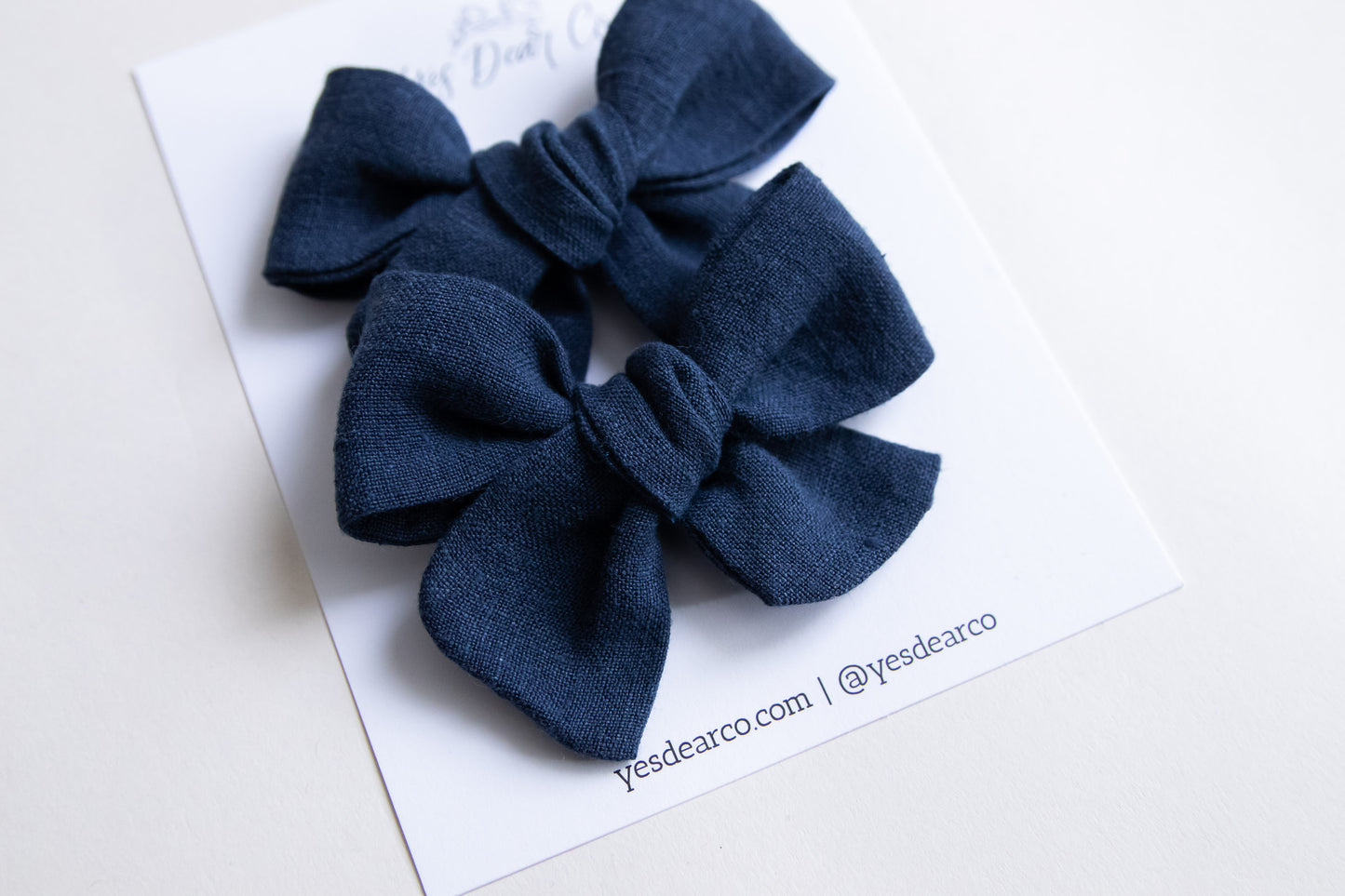 Navy Linen | Pigtail Bows