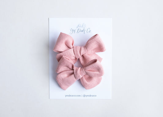 Pink Linen | Pigtail Bows